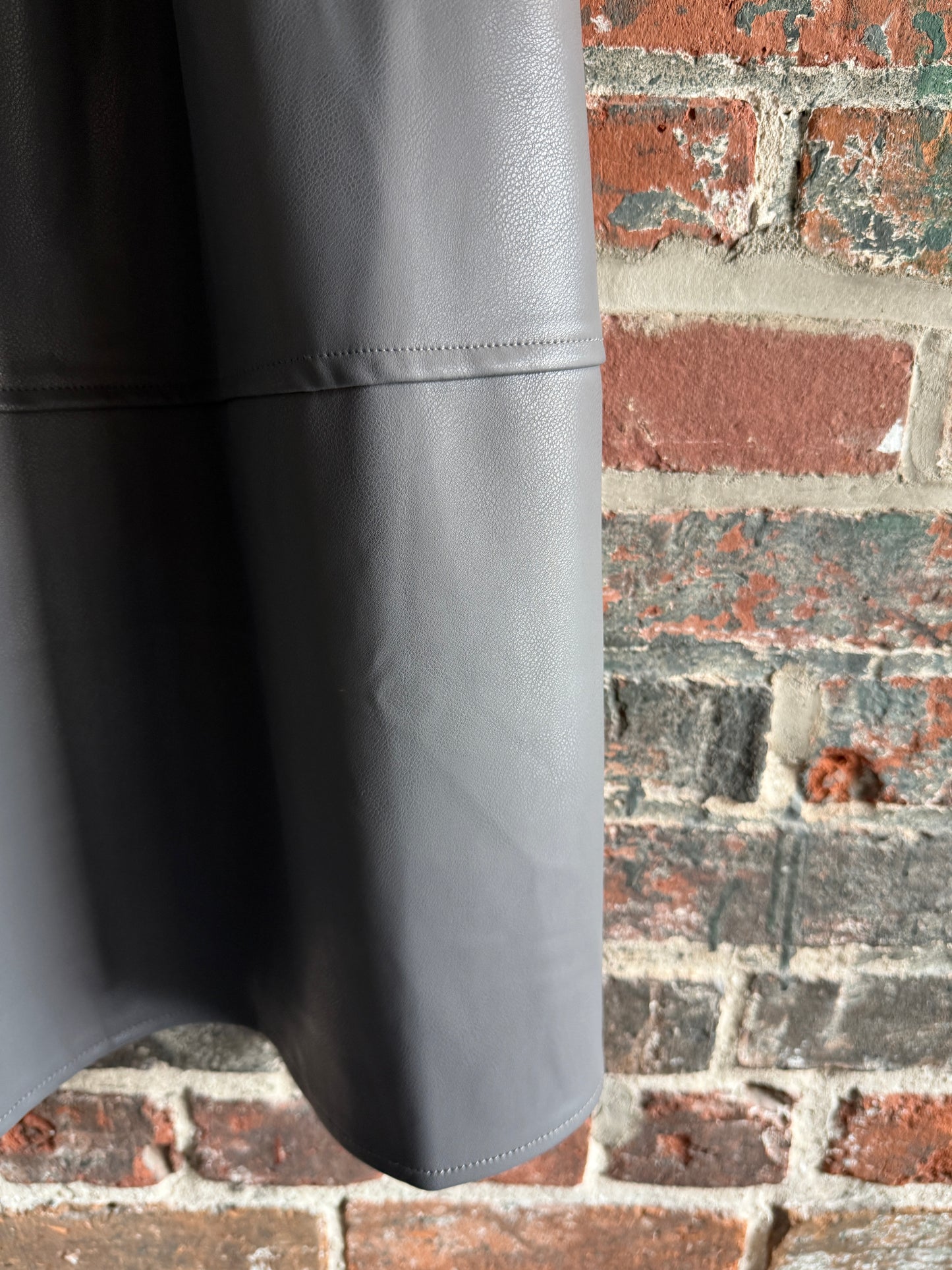 Pleather Midi Skirt with Pockets- GREY