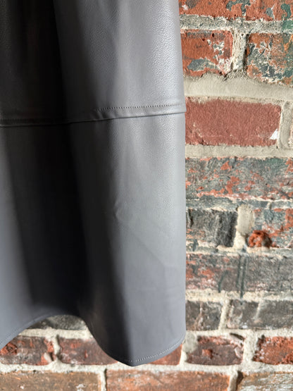 Pleather Midi Skirt with Pockets- GREY