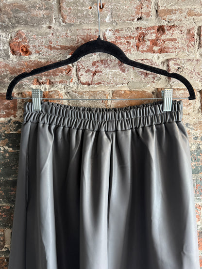 Pleather Midi Skirt with Pockets- GREY