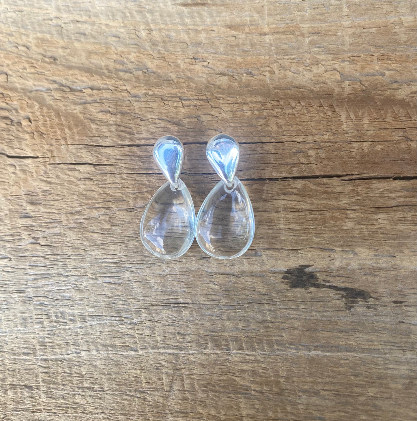 Stud Resin Tear Drop Earring - SILVER