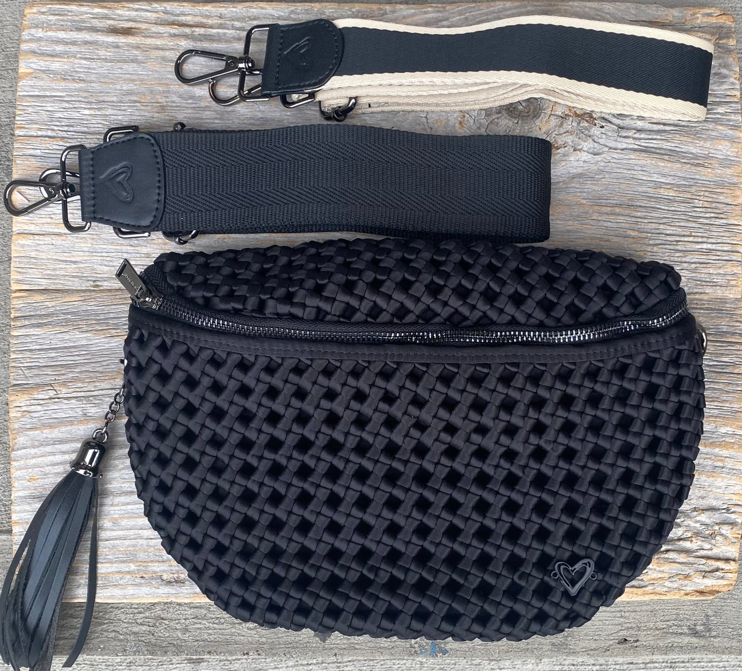 Woven Hand Knotted Crossbody Bag - BLACK