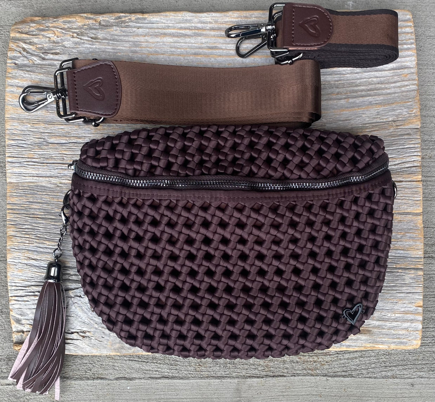 Woven Hand Knotted Crossbody Bag - CHOCOLATE BROWN