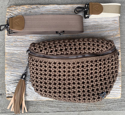 Woven Hand Knotted Crossbody Bag - DARK KHAKI
