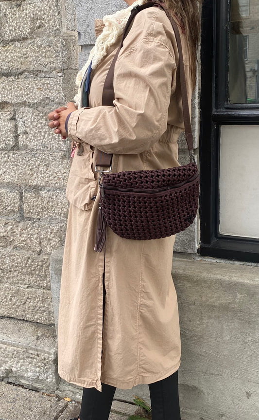 Woven Hand Knotted Crossbody Bag - CHOCOLATE BROWN