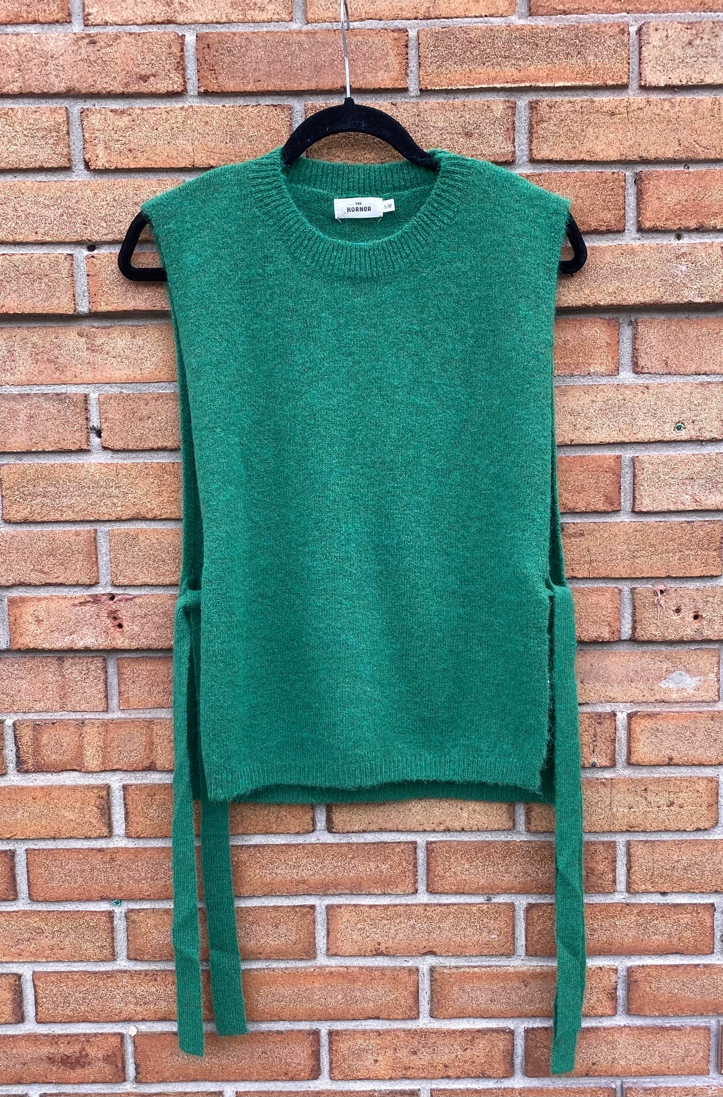 Knit Vest with Side Ties- KELLY GREEN