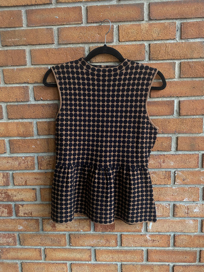 Patterned Knit Peplum Top - BROWN & BLACK