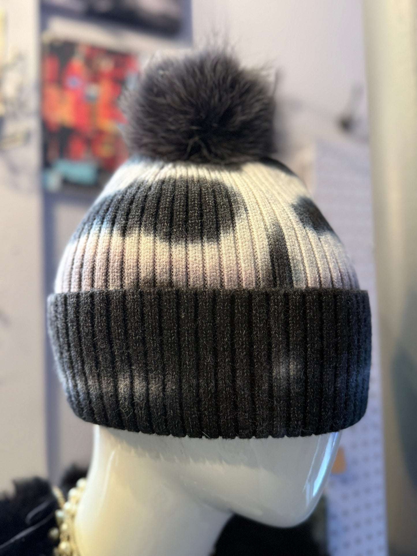 Tie Dye Knit Toque- Black White Grey Blue