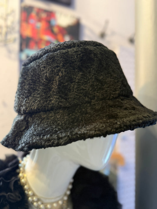 Unisex Black  Curly Hair Lamb Bucket Hat