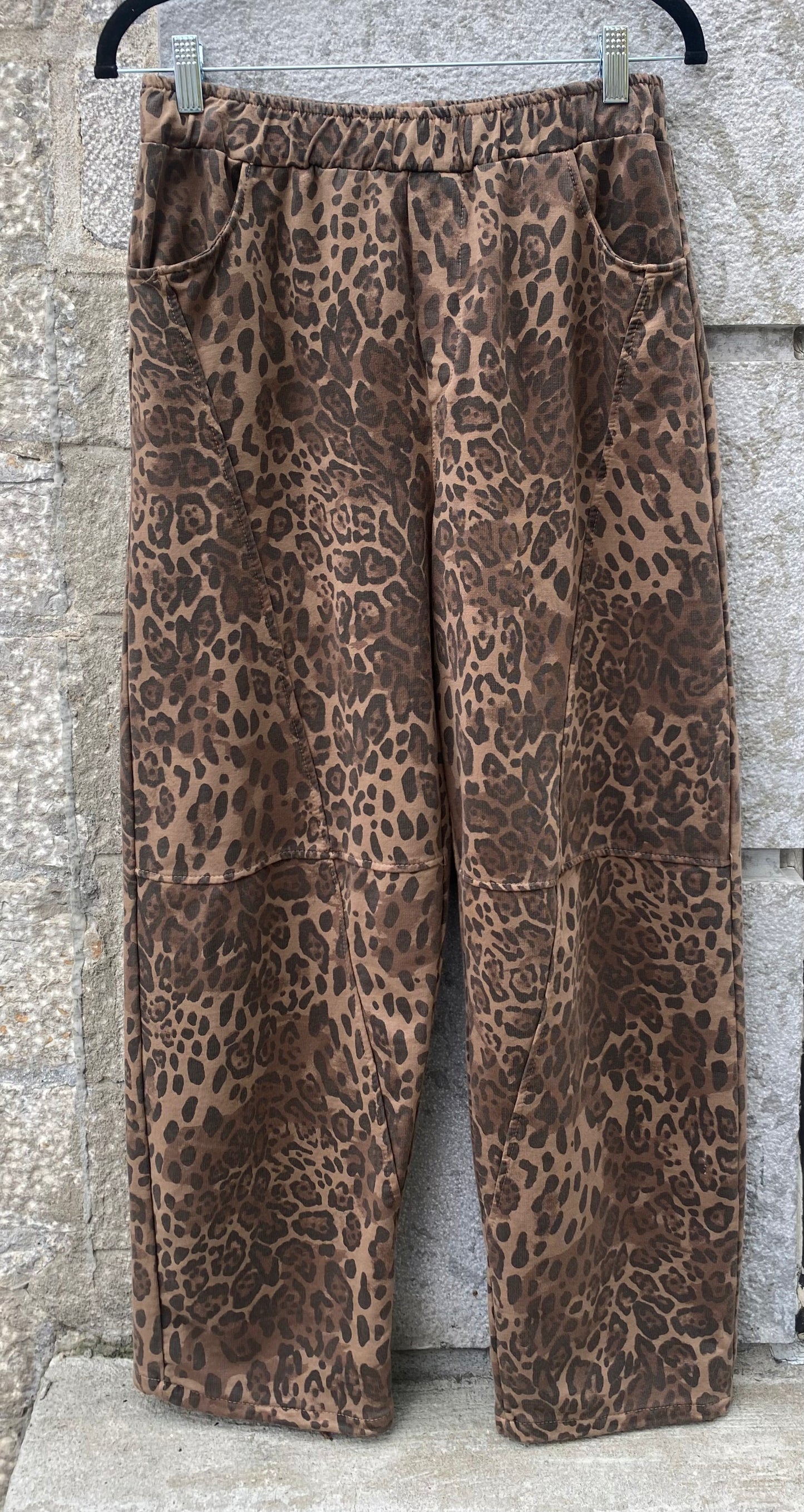 Cotton Animal Print Barrel Sweat Pant - DARK BROWN MIX