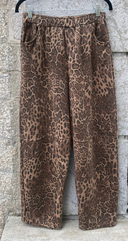 Cotton Animal Print Barrel Sweat Pant - DARK BROWN MIX