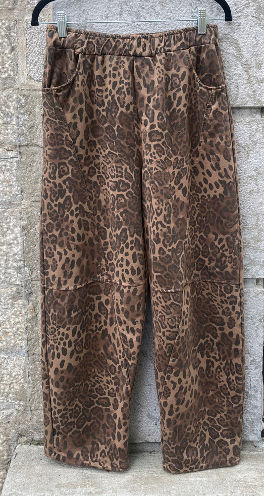 Cotton Animal Print Barrel Sweat Pant - DARK BROWN MIX