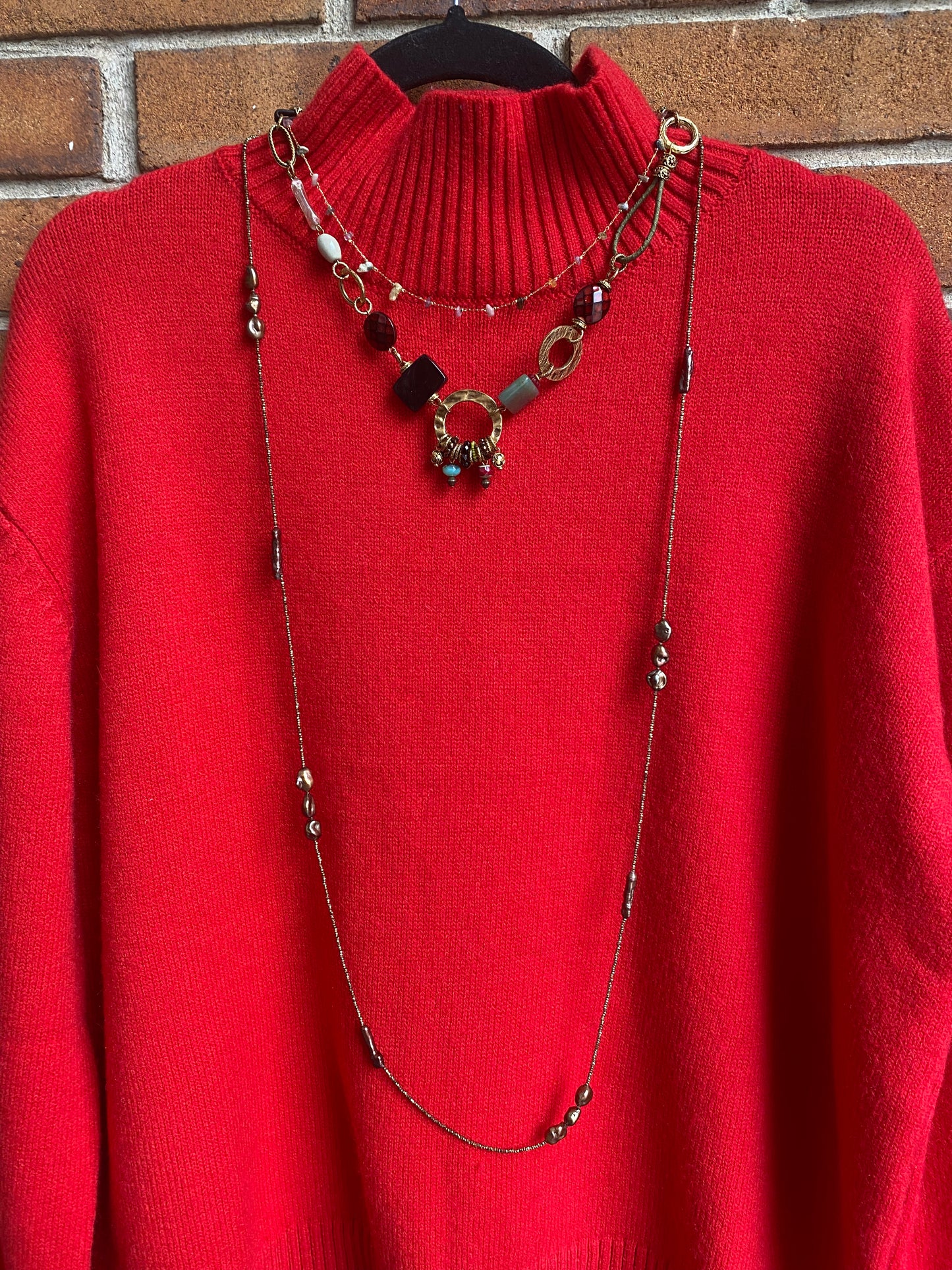Versatile 70" Semi Precious Hematite and Pearl Necklace