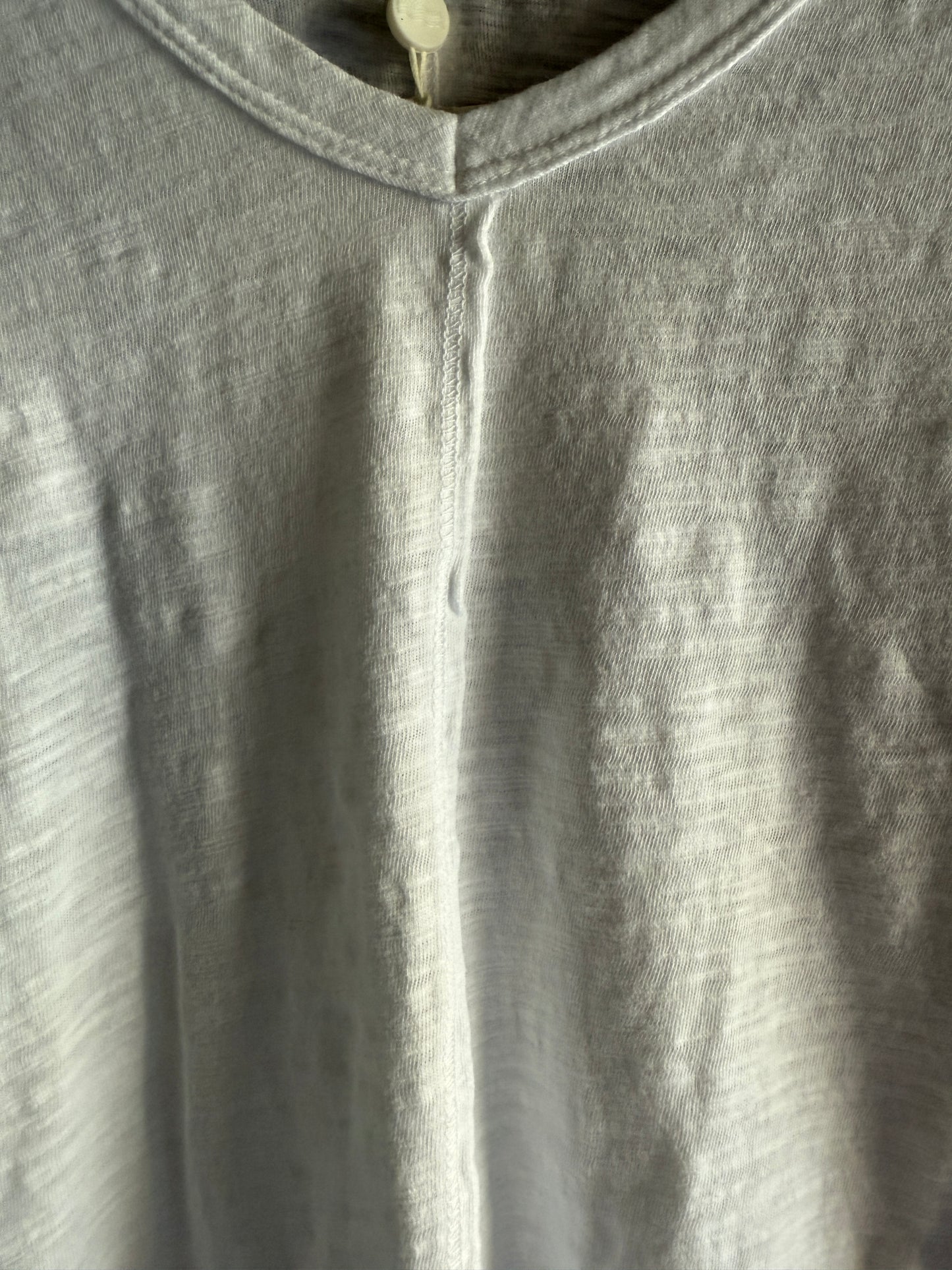 100% Slub Cotton V neck Long Sleeve Top-White