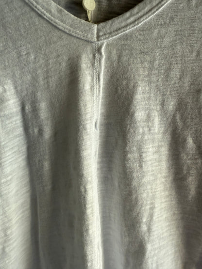 100% Slub Cotton V neck Long Sleeve Top-White