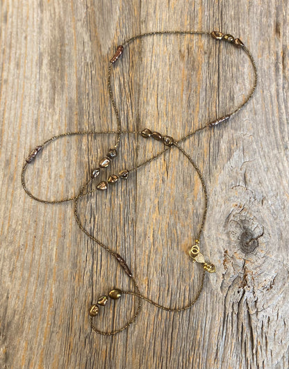 Versatile 70" Semi Precious Hematite and Pearl Necklace