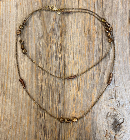 Versatile 70" Semi Precious Hematite and Pearl Necklace
