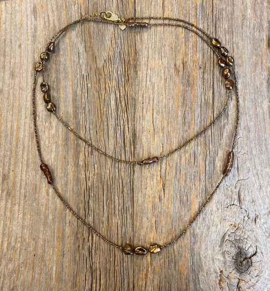 Versatile 70" Semi Precious Hematite and Pearl Necklace