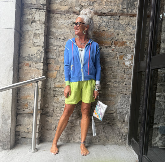 100% Linen Shorts with Pockets  - Lime Green