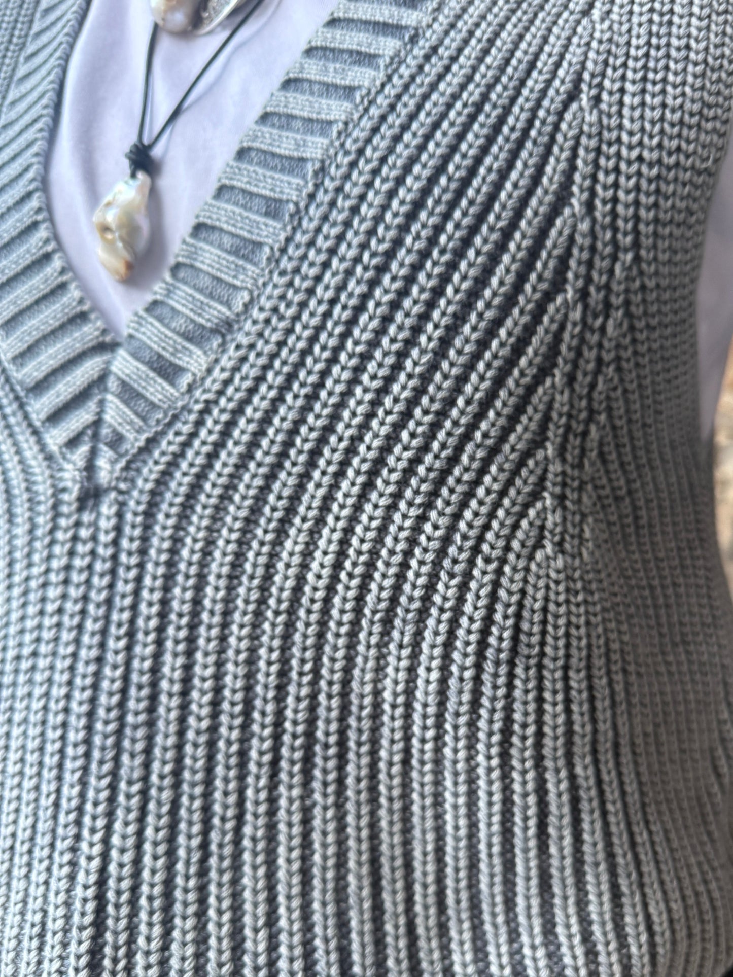 100% Cotton Ribbed  Knit Sweater Vest and attached short sleeve T-shirt- BLUE GREY & WHITE