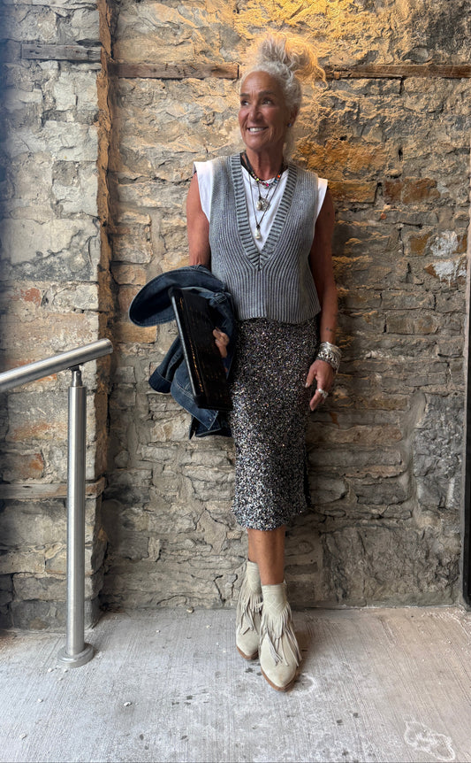 100% Cotton Ribbed  Knit Sweater Vest and attached short sleeve T-shirt- BLUE GREY & WHITE