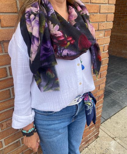 Oblong Wild Flower Printed Scarf