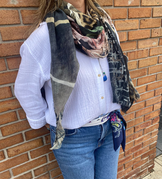 Animal Rose Printed Oblong Scarf