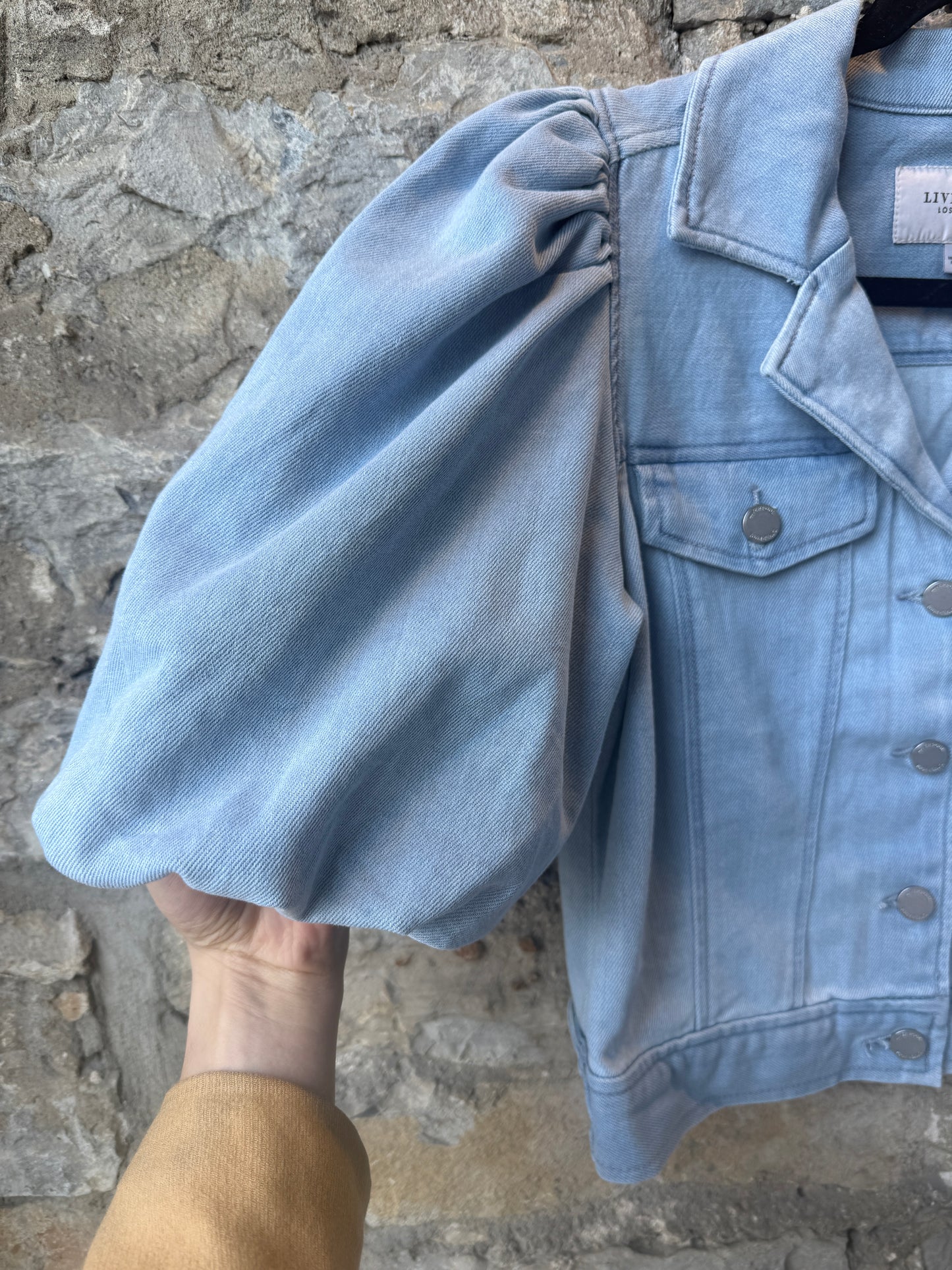 Stretch Cotton Puff Sleeve Cropped Denim Jacket