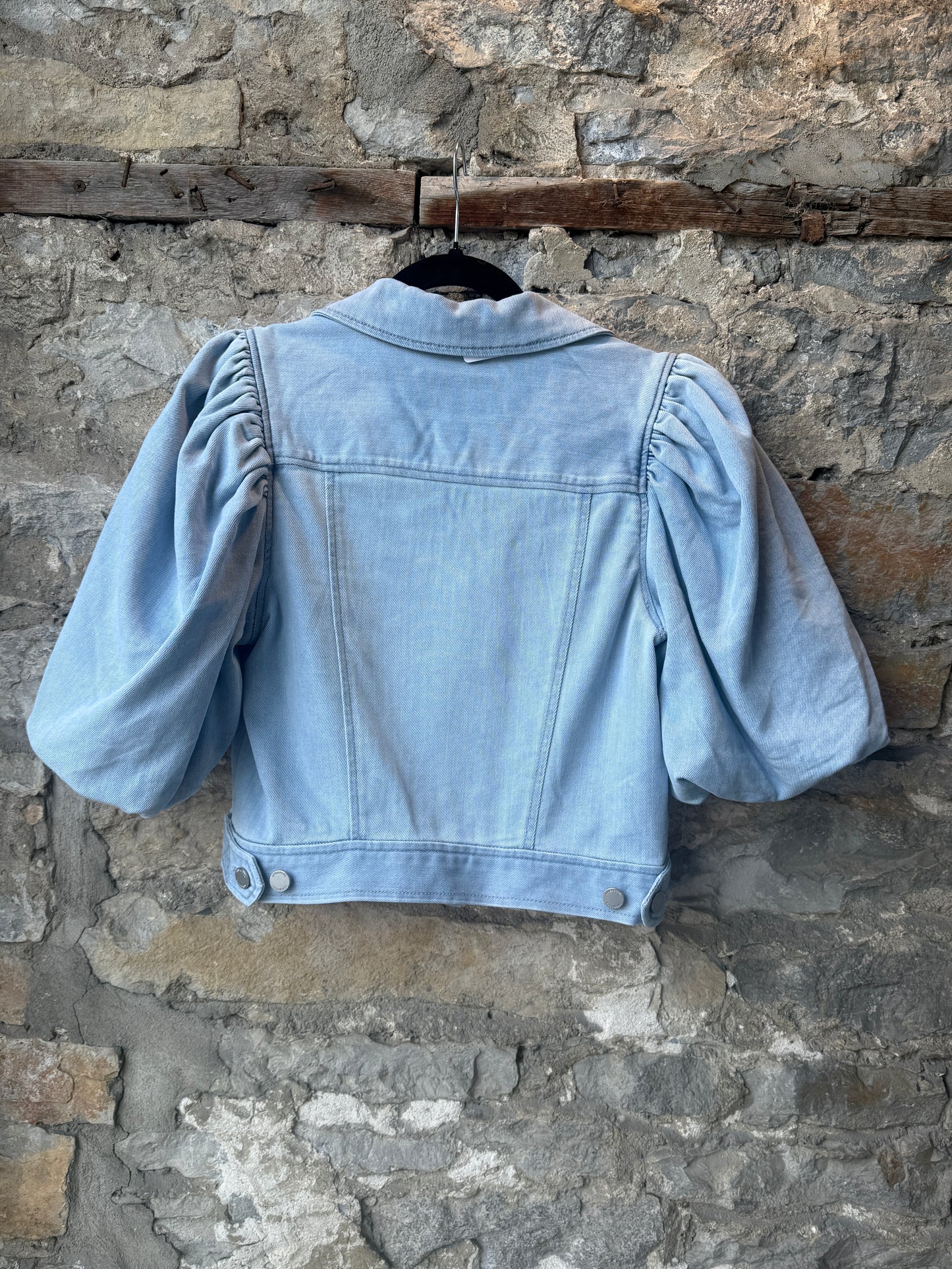 Stretch Cotton Puff Sleeve Cropped Denim Jacket