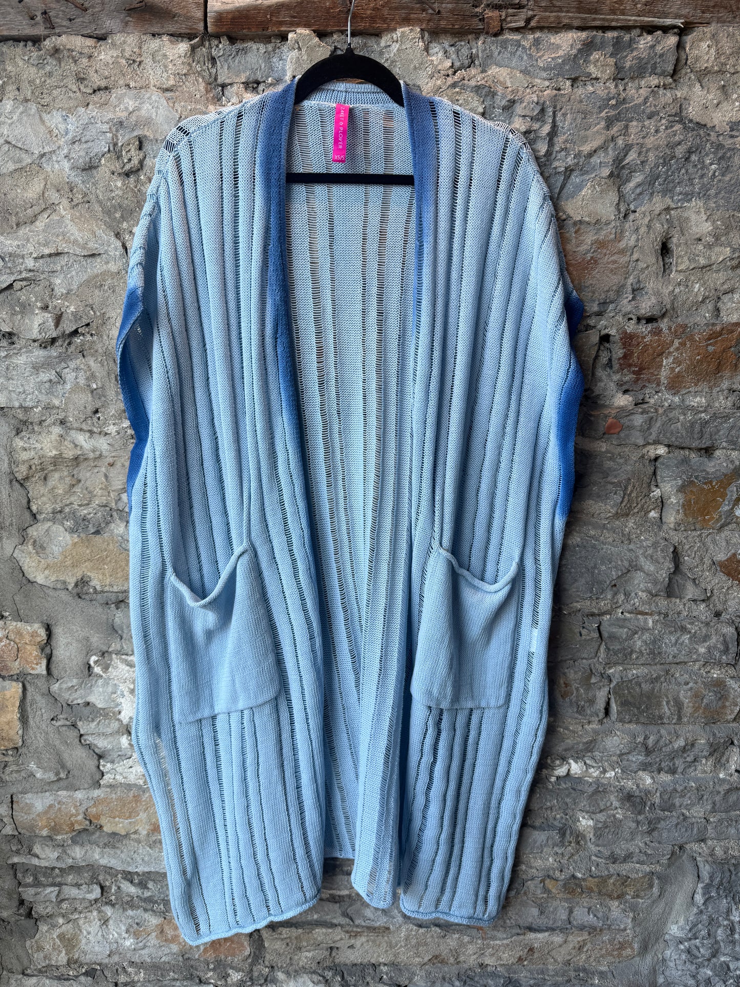 100% Cotton Knit Open Front Blue Ombre Kimono - Shades of Denim