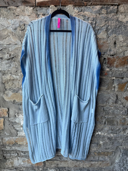 100% Cotton Knit Open Front Blue Ombre Kimono - Shades of Denim