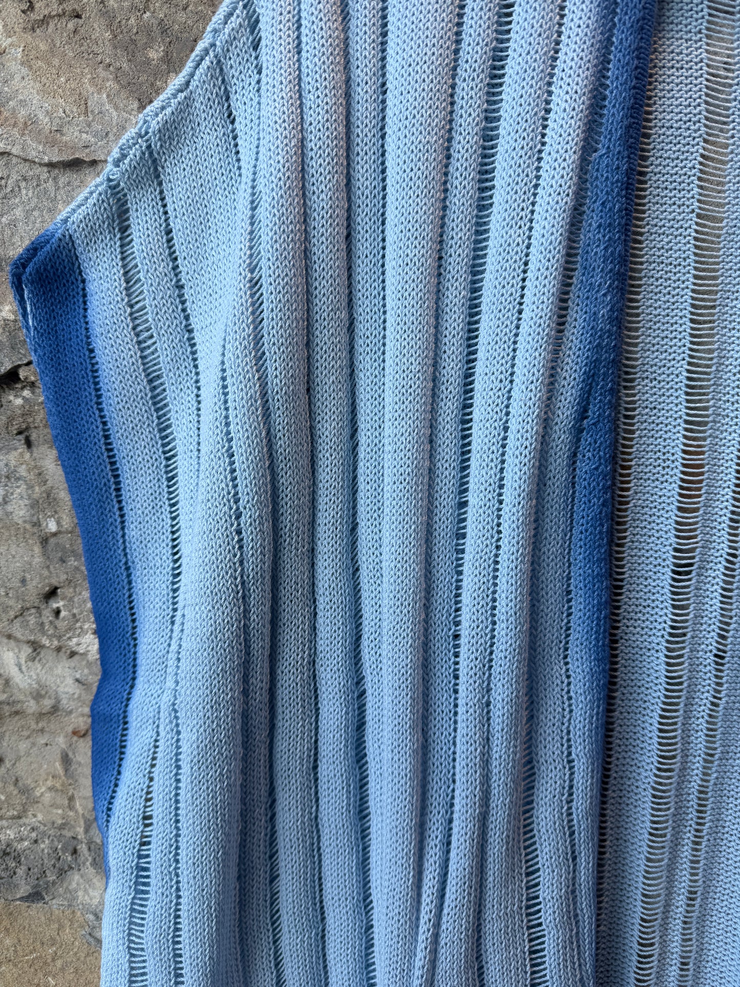 100% Cotton Knit Open Front Blue Ombre Kimono - Shades of Denim