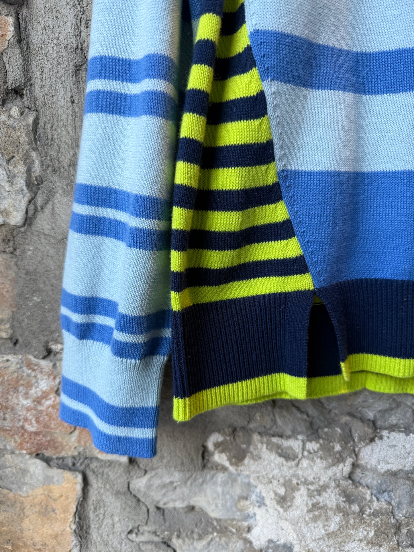 100% Cotton Multi Stripe Crewneck Sweater- Lime Green, Navy Blue, Periwinkle