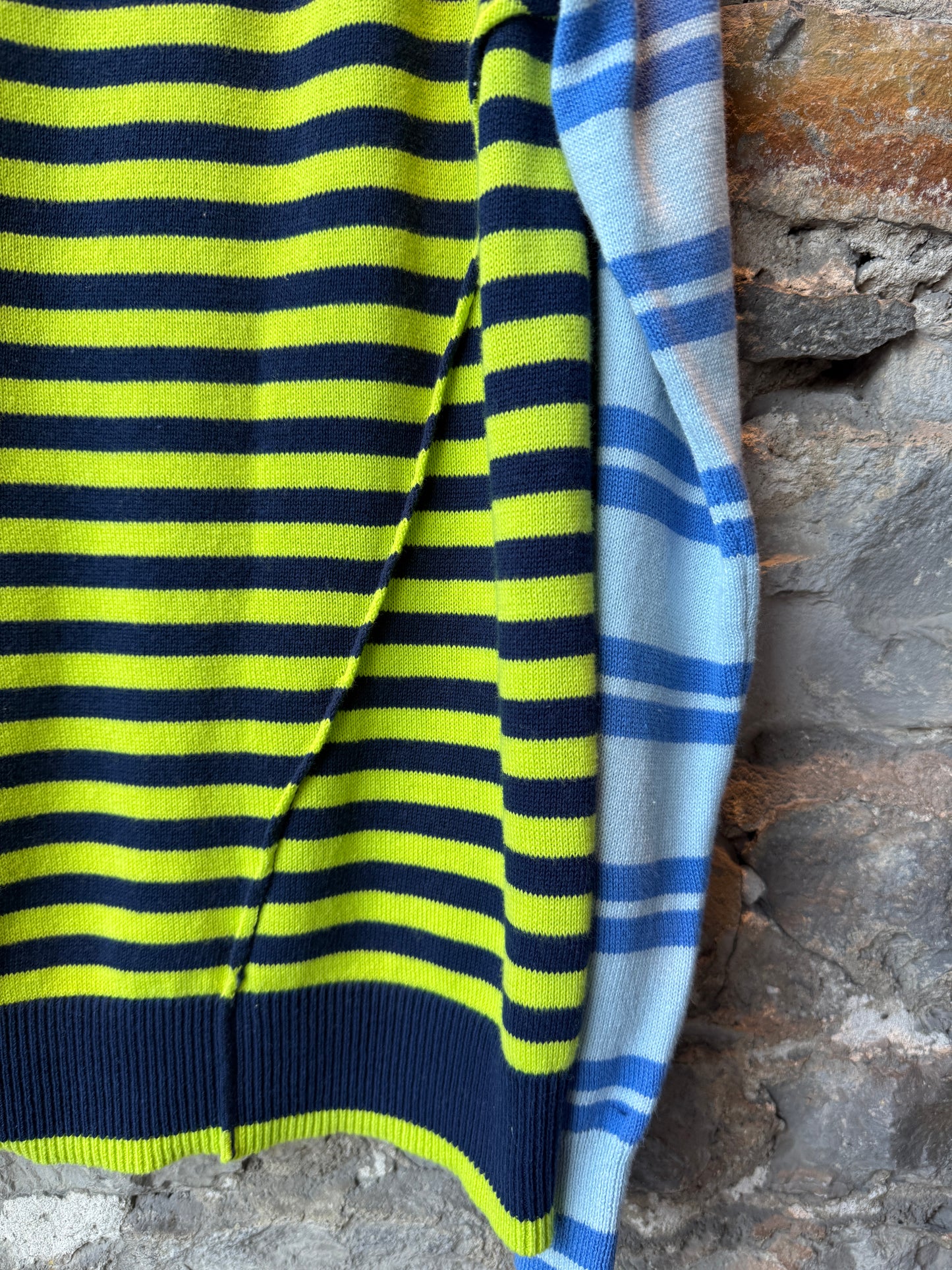 100% Cotton Multi Stripe Crewneck Sweater- Lime Green, Navy Blue, Periwinkle
