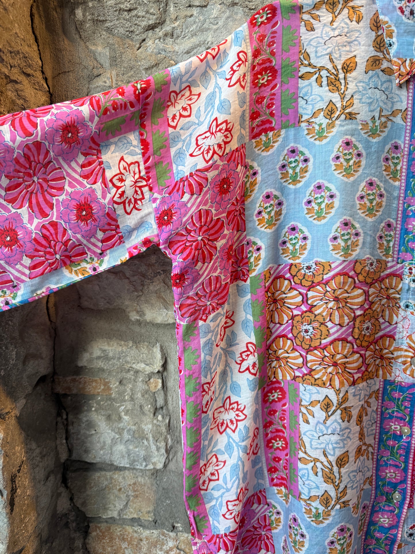 Multi Colour Floral Printed Lightweight Oversized Shirt- Pink Green White Blue