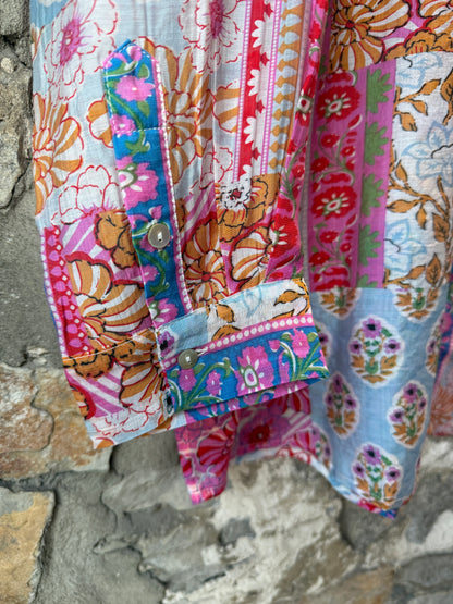 Multi Colour Floral Printed Lightweight Oversized Shirt- Pink Green White Blue