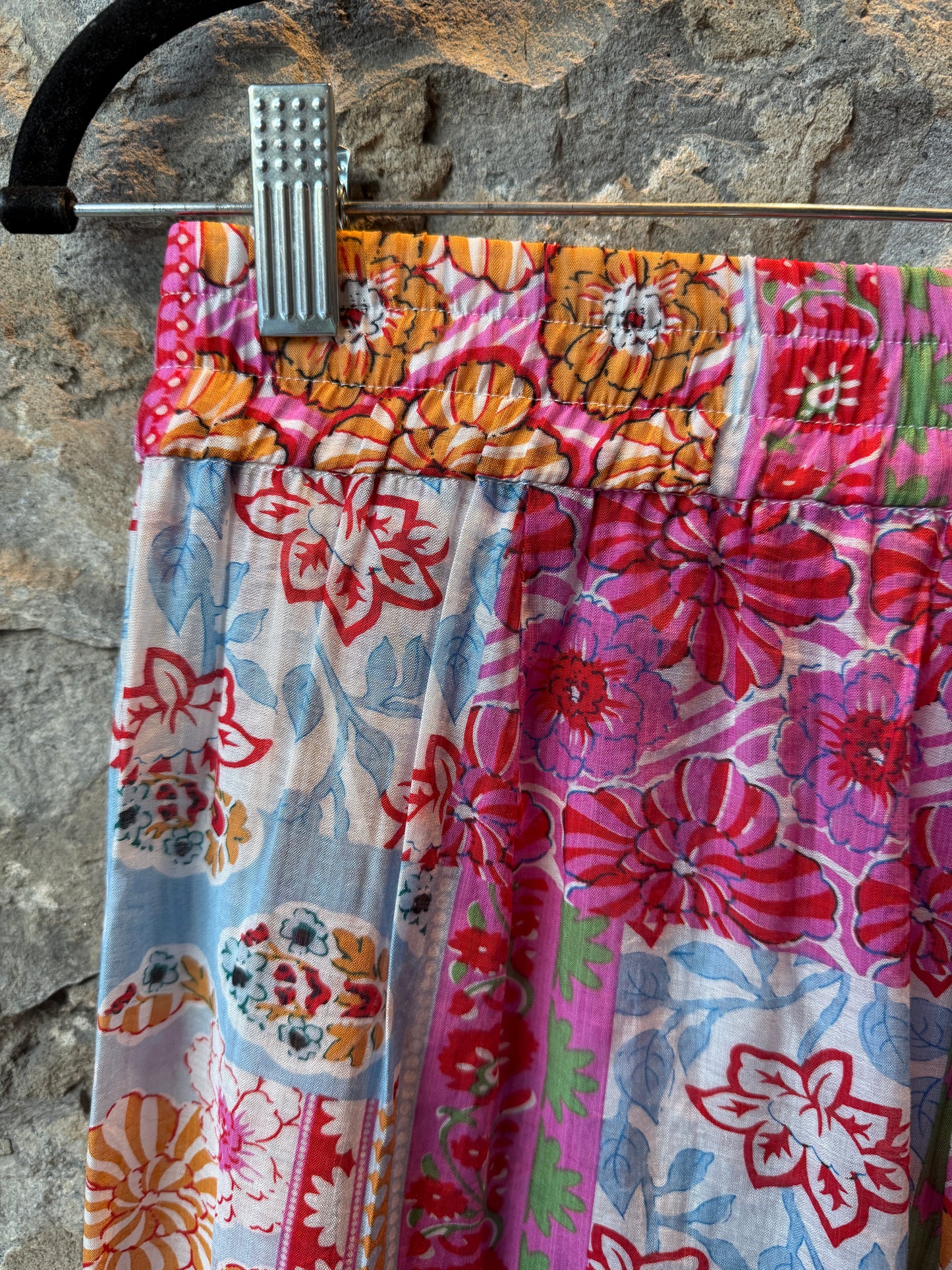 Multi Colour Floral Printed Lightweight Pant with Pockets- Pink Green White Blue