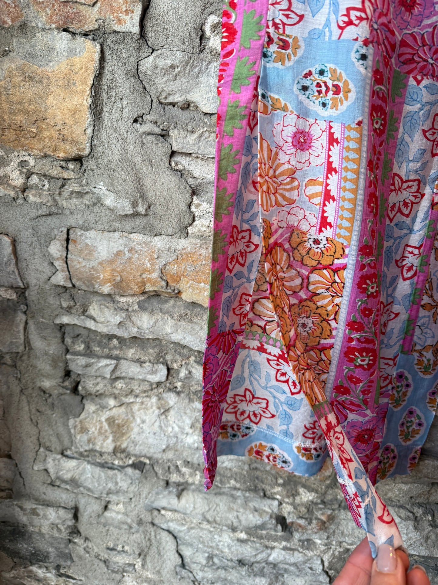 Multi Colour Floral Printed Lightweight Pant with Pockets- Pink Green White Blue