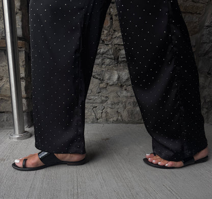 Black Rhinestone Wide Leg Pants
