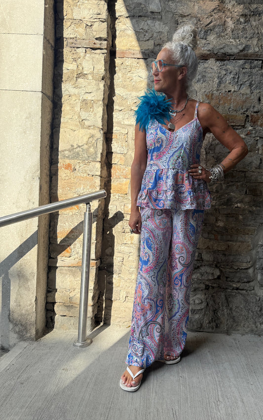 Paisley Spaghetti Strap Ruffle Tank