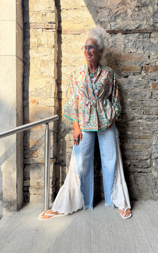 Printed Tie Front Kimono