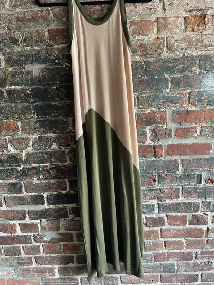 Knit Tank Maxi Dress- Army Green and Beige