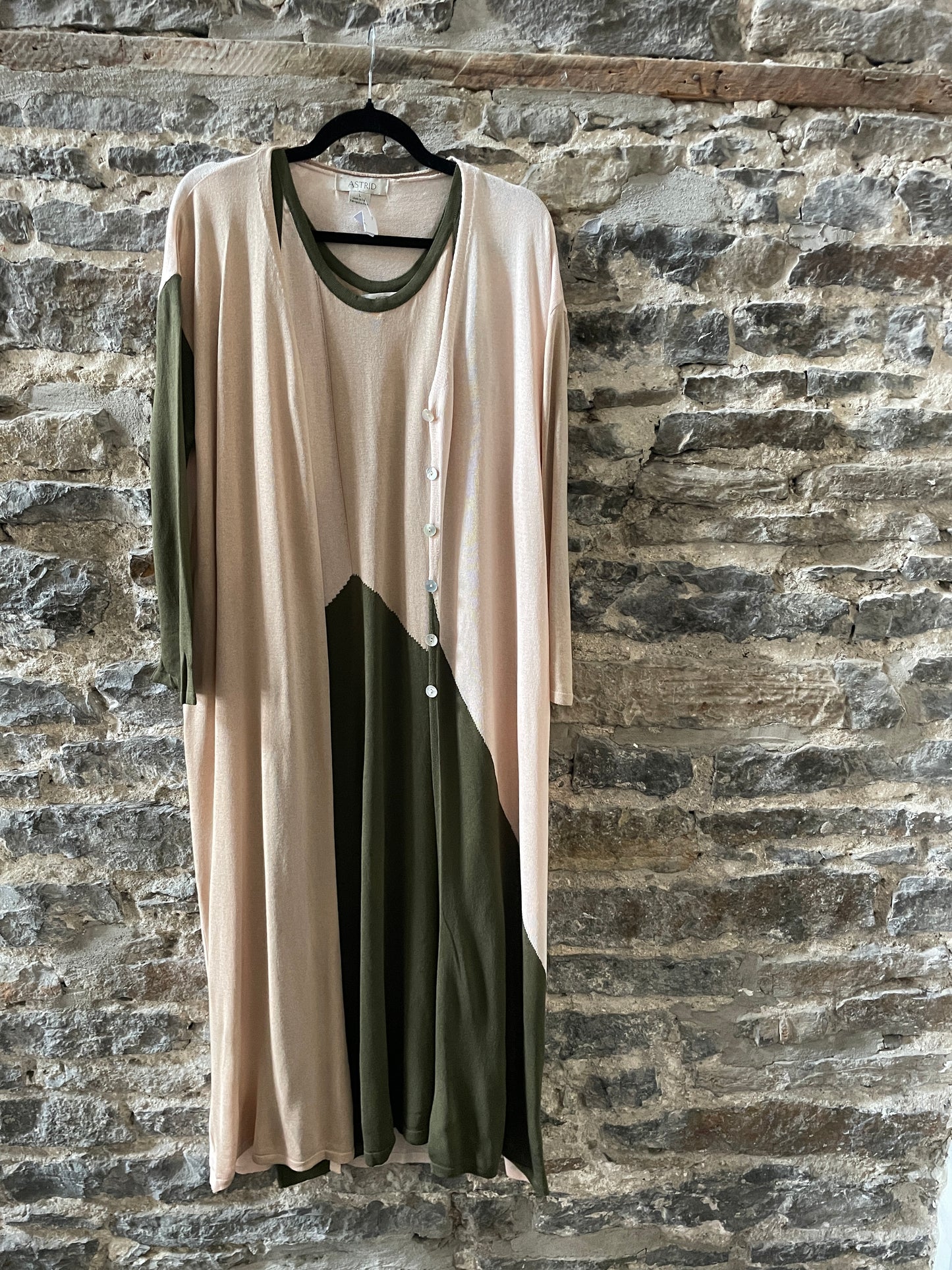 Maxi Knit Cardigan - Army Green and Beige