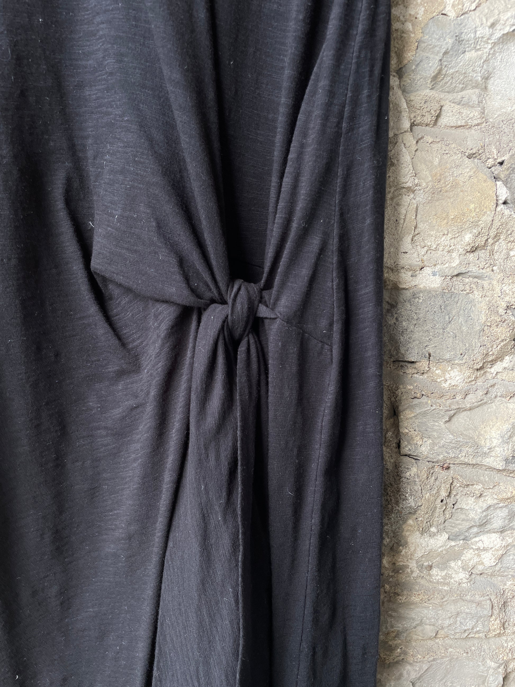 100% Cotton T shirt midi dress with tie front  BLACK
