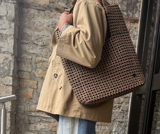Hand Knotted Tote Bag - Tan