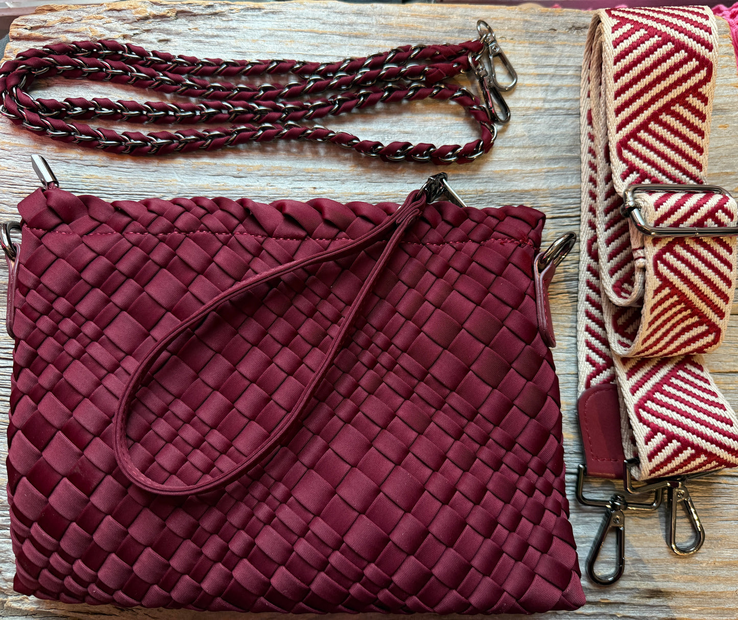 Woven 3-in-1 Crossbody- Burgundy