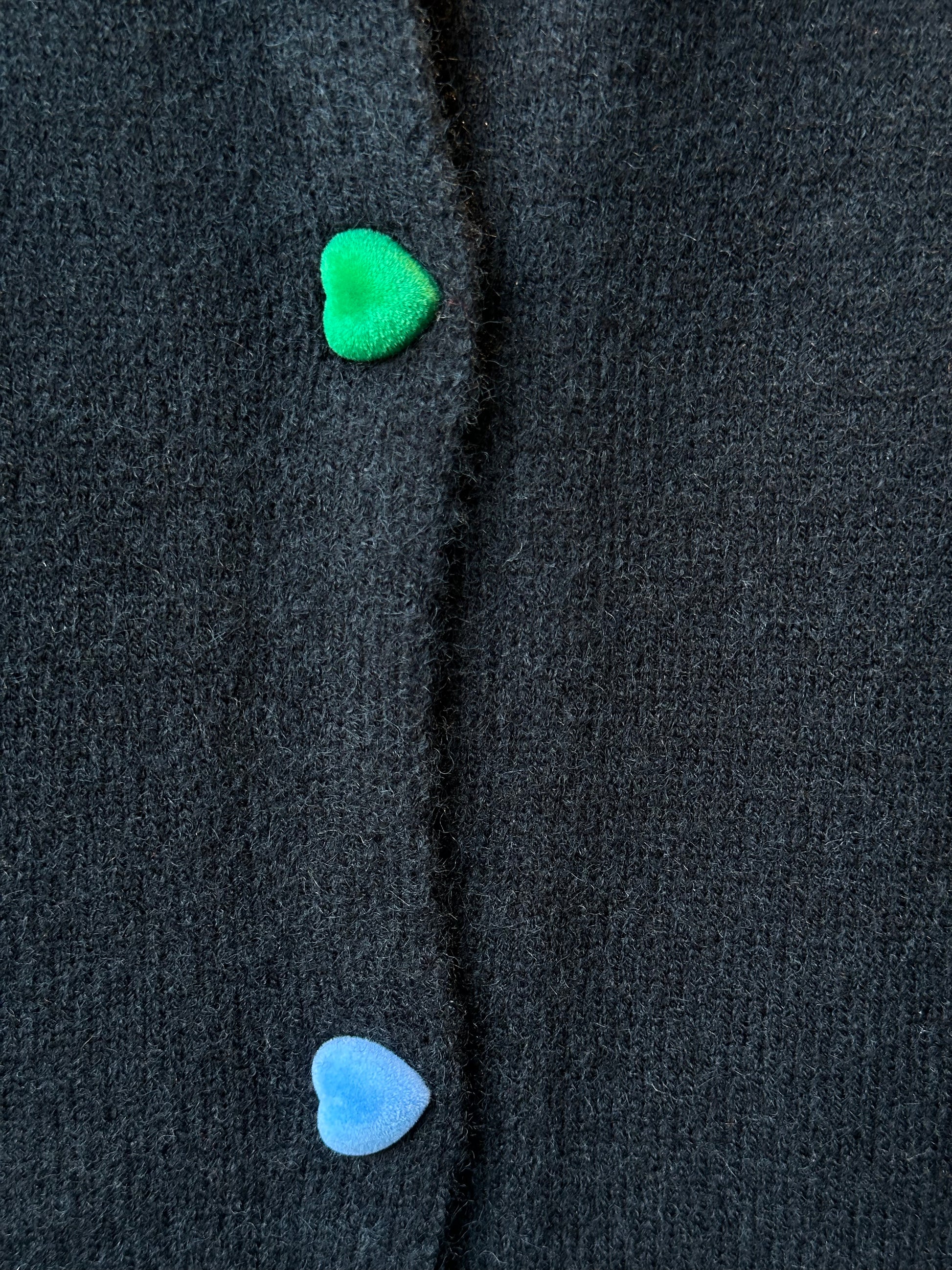 Knit cardigan with velvet heart buttons-Black