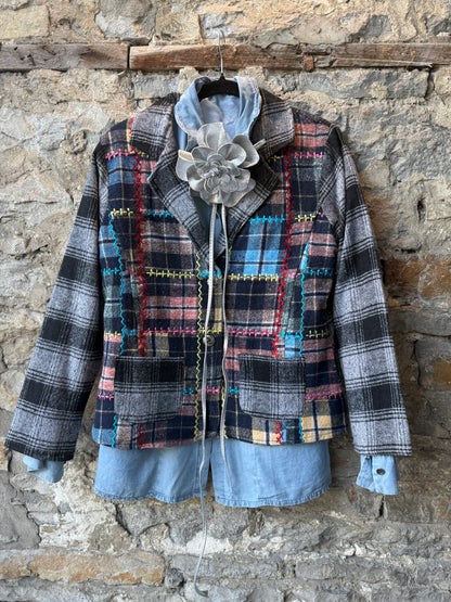 100% Cotton Plaid Multicolour Embroidery Blazer