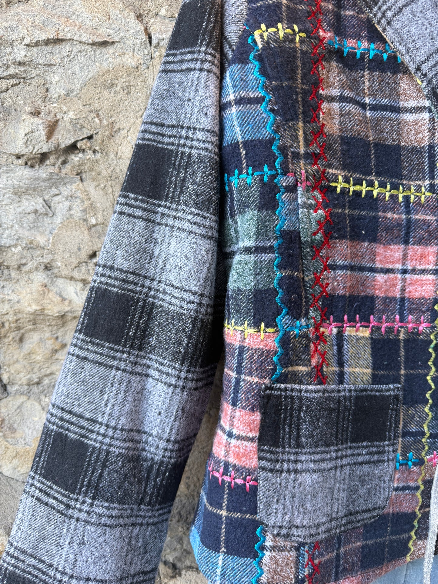 100% Cotton Plaid Multicolour Embroidery Blazer