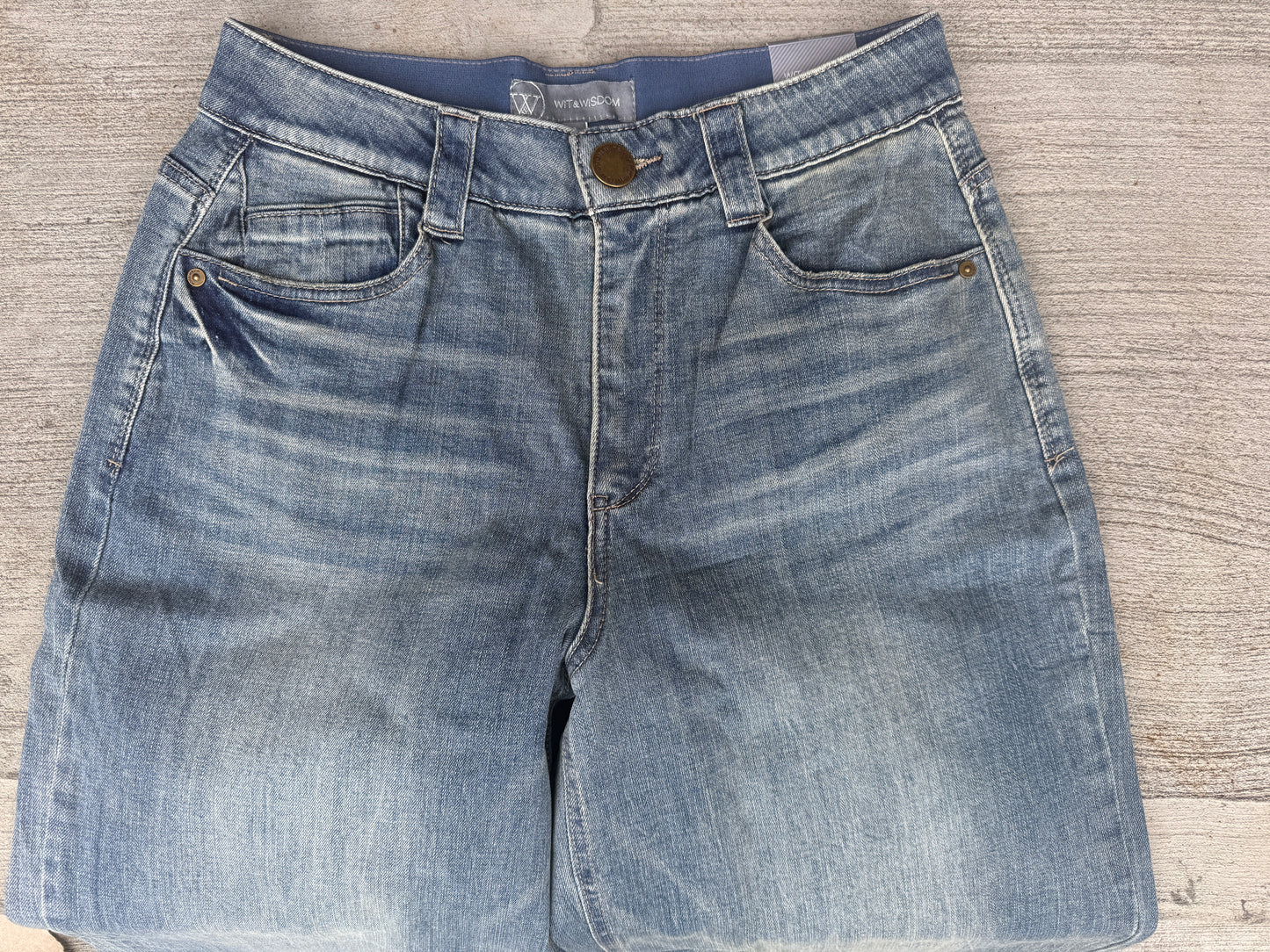 Wide Leg Cuffed Mid Blue Jeans