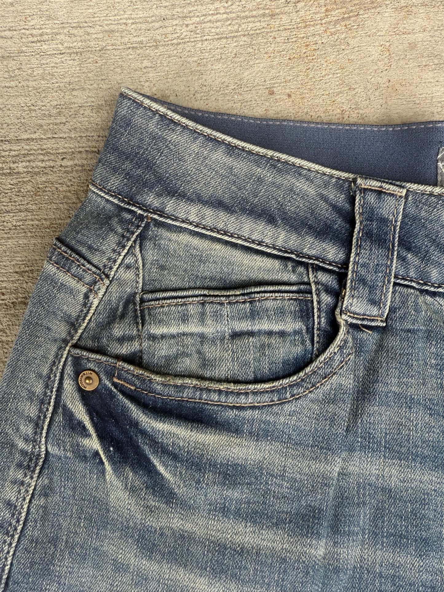 Wide Leg Cuffed Mid Blue Jeans